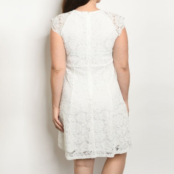 Lace Cotton Eyelet Detail Dress Off White - Picture 3 of 9